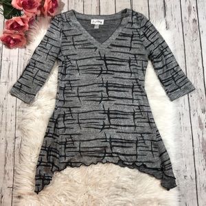 Joseph Ribkoff Gray and Black Patterned V-Neck Tunic Top
